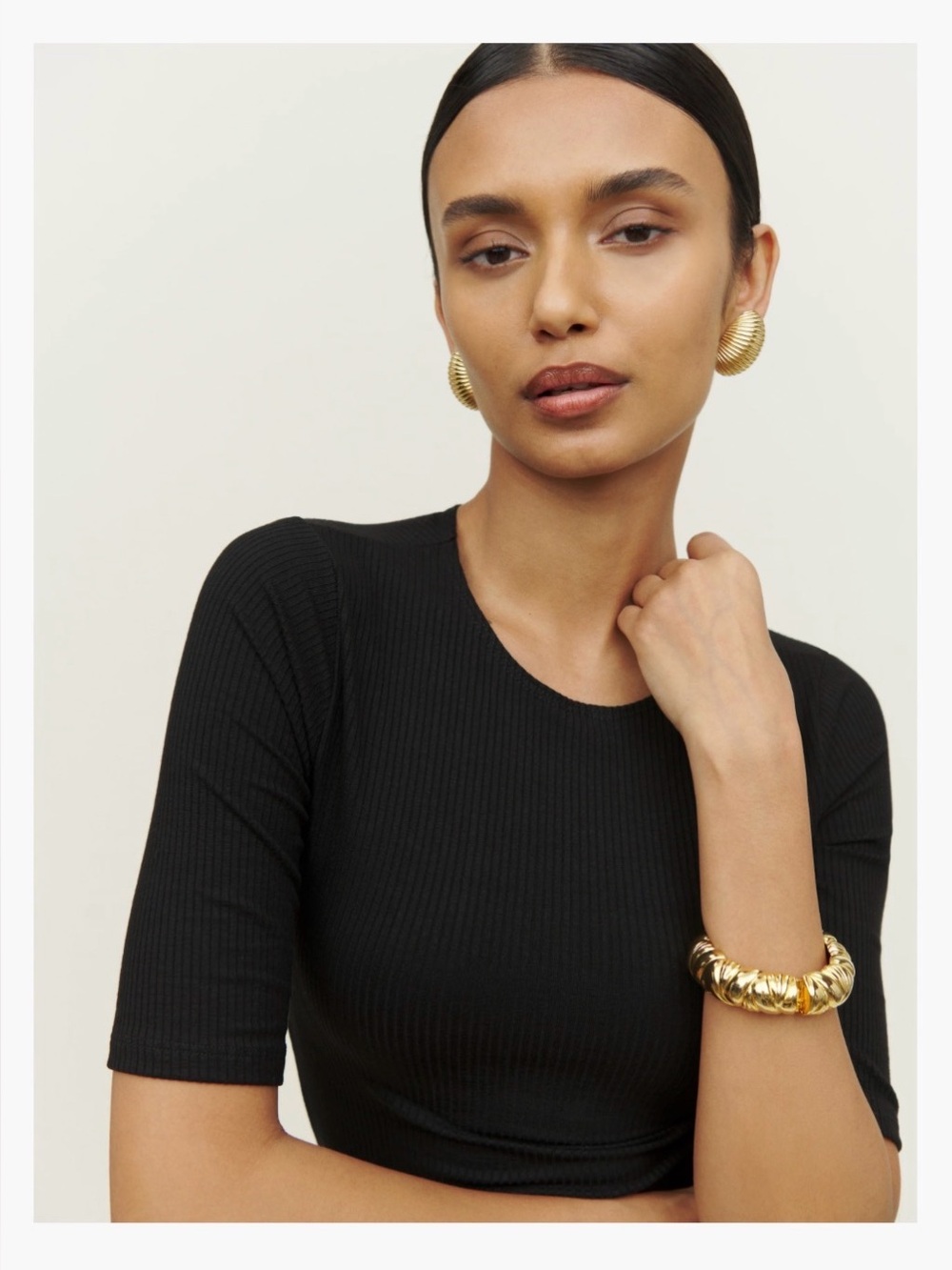 Reformation Everet Black Ribbed Short Sleeve Tee